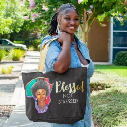 Canvas Handbags^African American Expressions AFRICA BLESSED NOT STRESSED CANVAS BAG