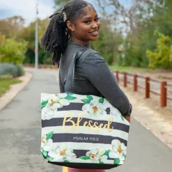 Canvas Handbags^African American Expressions BLESSED MAGNOLIA CANVAS HANDBAG