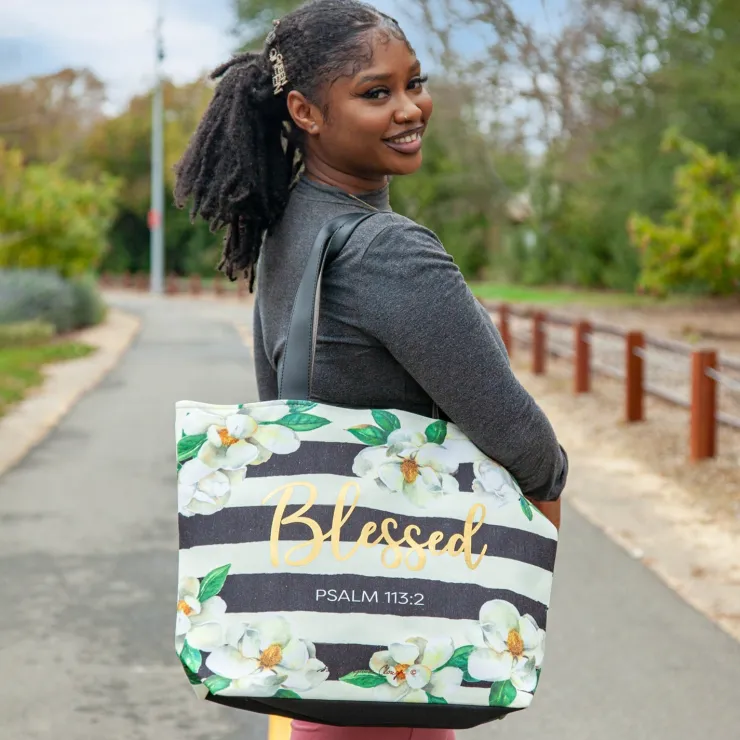 Canvas Handbags^African American Expressions BLESSED MAGNOLIA CANVAS HANDBAG