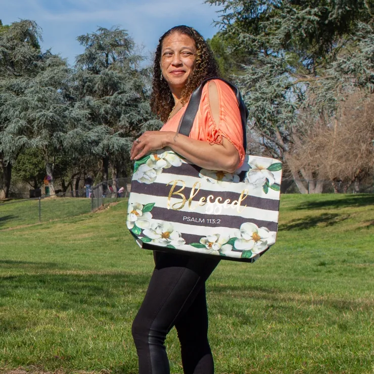 Canvas Handbags^African American Expressions BLESSED MAGNOLIA CANVAS HANDBAG