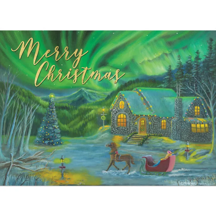 Christmas Cards^African American Expressions COTTAGE WITH SLEIGH CHRISTMAS CARD