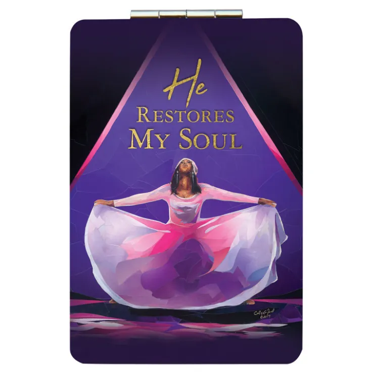 Compact Mirrors^African American Expressions HE RESTORES MY SOUL COMPACT POCKET MIRROR