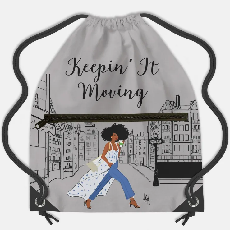 Drawstring Backpacks^African American Expressions Keepin' it Moving Drawstring Backpack