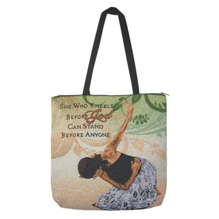 Woven Totebags^African American Expressions SHE WHO KNEELS WOVEN TOTE BAG